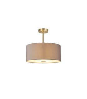 Baymont Antique Brass 3 Light E27 Semi Flush With 40cm x 18cm Faux Silk Shade Grey/White Laminate-1