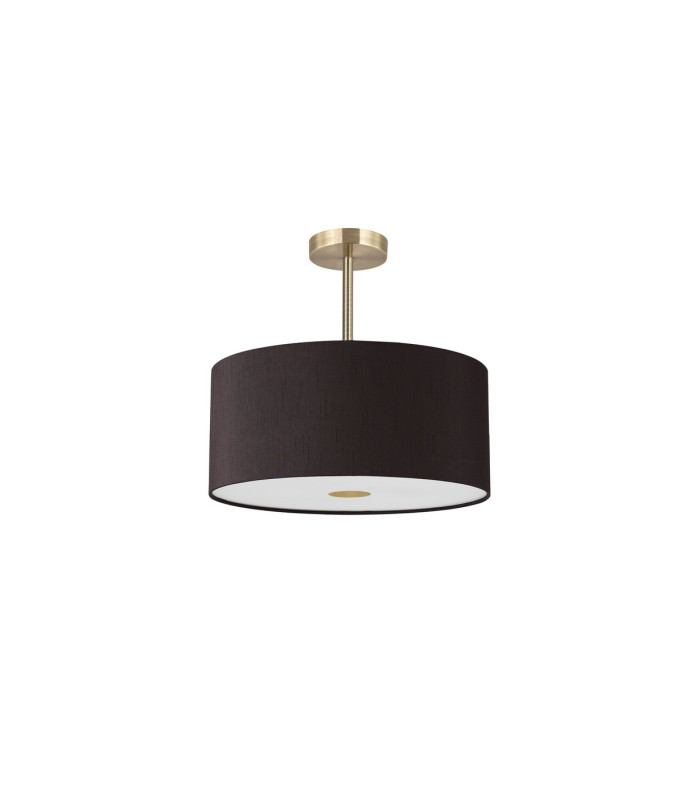 Baymont Antique Brass 3 Light E27 Semi Flush With 40cm x 18cm Faux Silk Shade Black/White Laminate-4