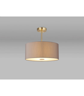 Baymont Antique Brass 3 Light E27 Semi Flush With 40cm x 18cm Faux Silk Shade Grey/White Laminate-2