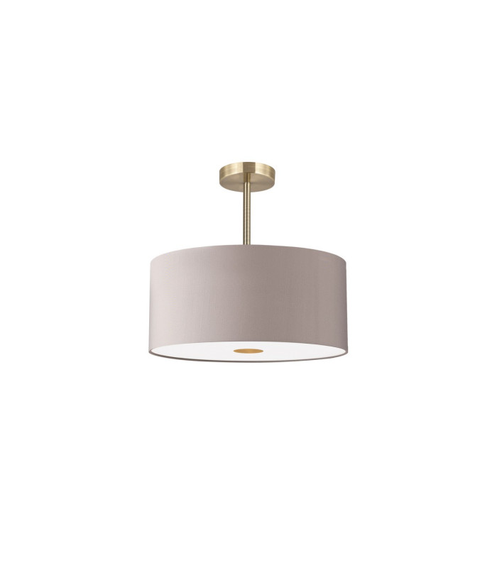 Baymont Antique Brass 3 Light E27 Semi Flush With 40cm x 18cm Faux Silk Shade Grey/White Laminate-4