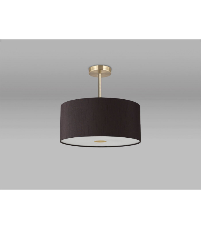Baymont Antique Brass 3 Light E27 Semi Flush With 40cm x 18cm Faux Silk Shade Black/White Laminate-13