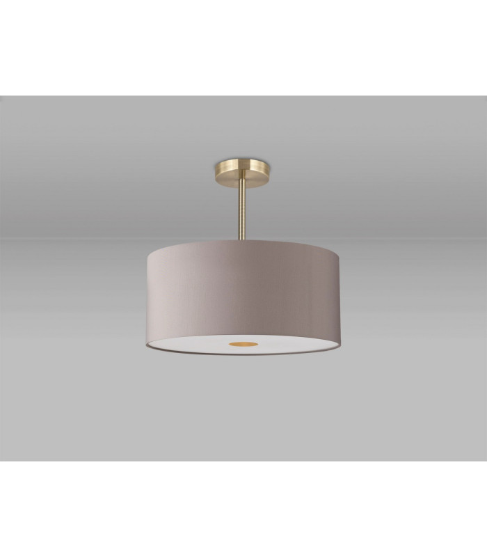 Baymont Antique Brass 3 Light E27 Semi Flush With 40cm x 18cm Faux Silk Shade Grey/White Laminate-13