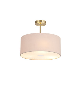 Baymont Antique Brass 3 Light E27 Semi Flush With 40cm x 18cm Dual Faux Silk Shade Nude Beige/Moonlight-1