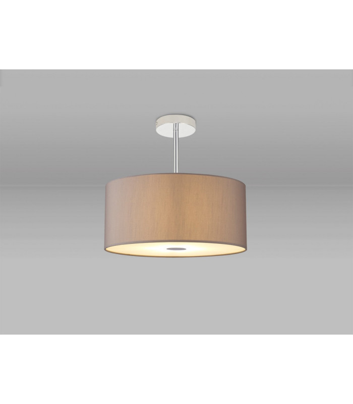 Baymont Polished Chrome 3 Light E27 Semi Flush With 40cm x 18cm Faux Silk Shade Grey/White Laminate-2