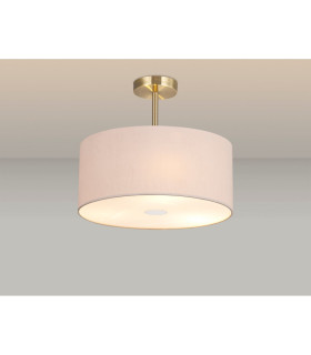 Baymont Antique Brass 3 Light E27 Semi Flush With 40cm x 18cm Dual Faux Silk Shade Nude Beige/Moonlight-2