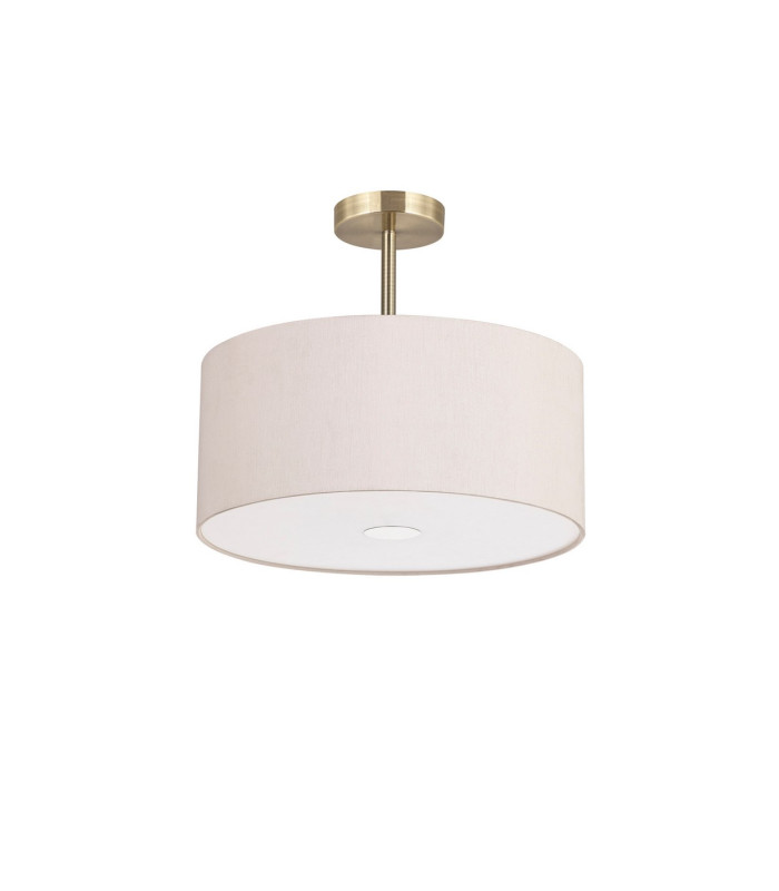 Baymont Antique Brass 3 Light E27 Semi Flush With 40cm x 18cm Dual Faux Silk Shade Nude Beige/Moonlight-4
