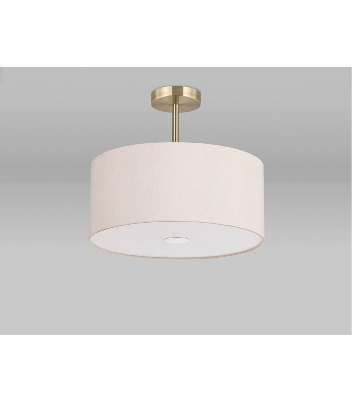 Baymont Antique Brass 3 Light E27 Semi Flush With 40cm x 18cm Dual Faux Silk Shade Nude Beige/Moonlight-13