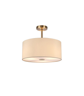 Baymont Antique Brass 3 Light E27 Semi Flush With 40cm x 18cm Faux Silk Shade Ivory Pearl/White Laminate-1