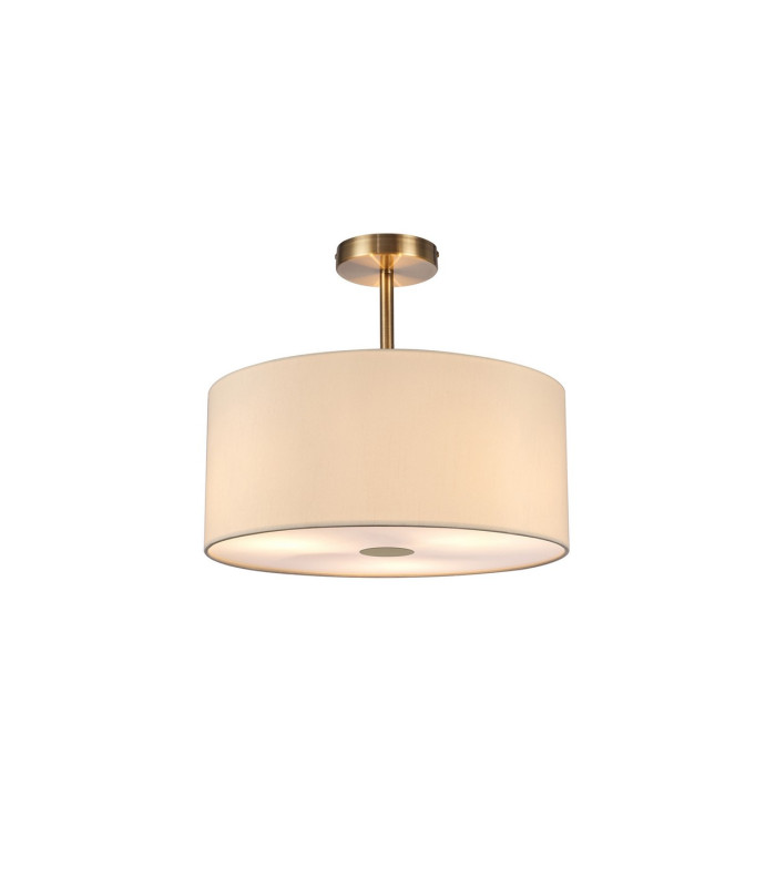 Baymont Antique Brass 3 Light E27 Semi Flush With 40cm x 18cm Faux Silk Shade Ivory Pearl/White Laminate-1