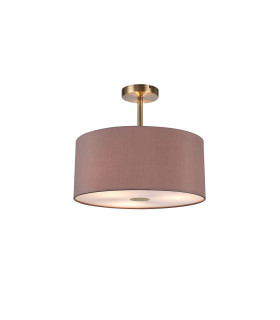 Baymont Antique Brass 3 Light E27 Semi Flush With 40cm x 18cm Dual Faux Silk Shade Taupe/Halo Gold-1