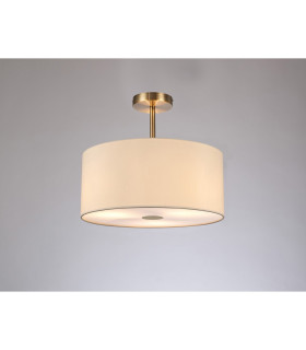 Baymont Antique Brass 3 Light E27 Semi Flush With 40cm x 18cm Faux Silk Shade Ivory Pearl/White Laminate-2
