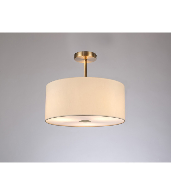 Baymont Antique Brass 3 Light E27 Semi Flush With 40cm x 18cm Faux Silk Shade Ivory Pearl/White Laminate-2