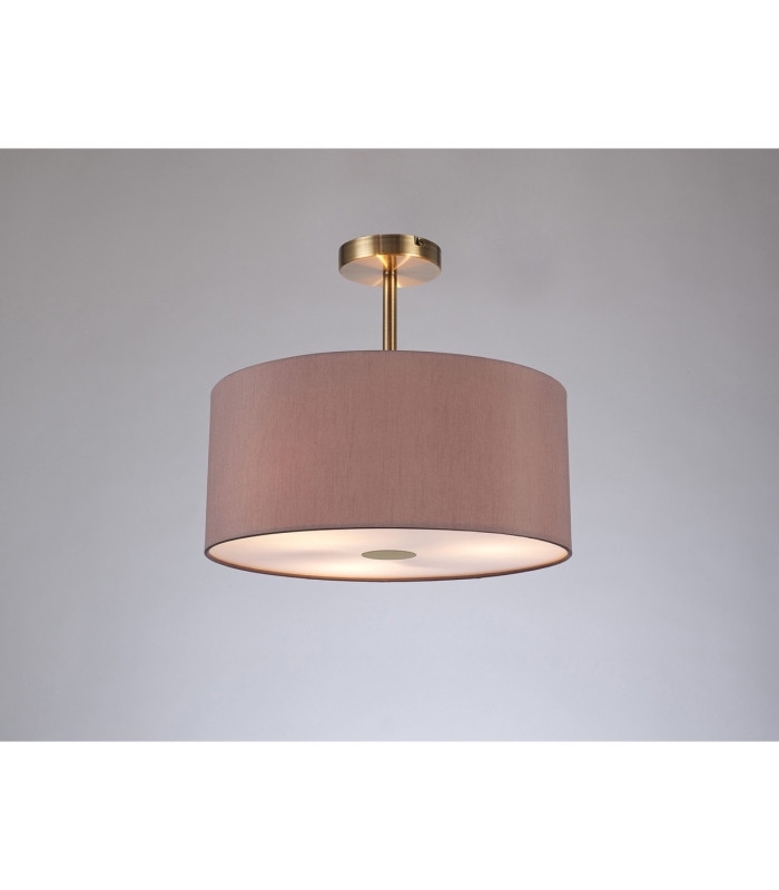 Baymont Antique Brass 3 Light E27 Semi Flush With 40cm x 18cm Dual Faux Silk Shade Taupe/Halo Gold-2