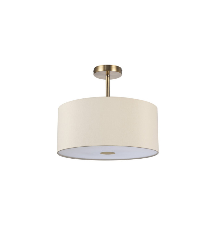 Baymont Antique Brass 3 Light E27 Semi Flush With 40cm x 18cm Faux Silk Shade Ivory Pearl/White Laminate-4