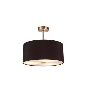 Baymont Antique Brass 3 Light E27 Semi Flush With 40cm x 18cm Dual Faux Silk Shade Black/Green Olive-1