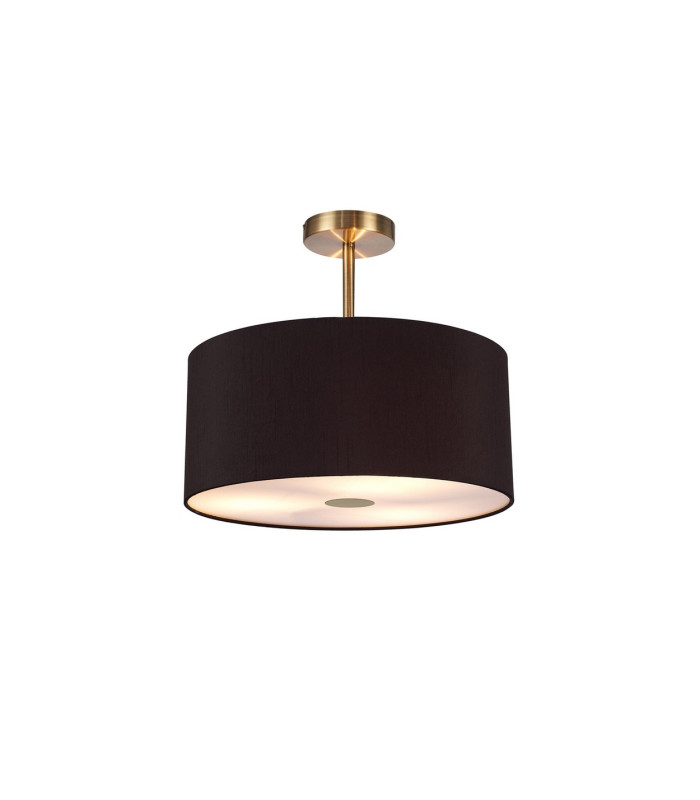 Baymont Antique Brass 3 Light E27 Semi Flush With 40cm x 18cm Dual Faux Silk Shade Black/Green Olive-1