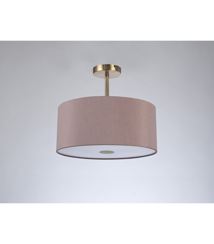 Baymont Antique Brass 3 Light E27 Semi Flush With 40cm x 18cm Dual Faux Silk Shade Taupe/Halo Gold-13