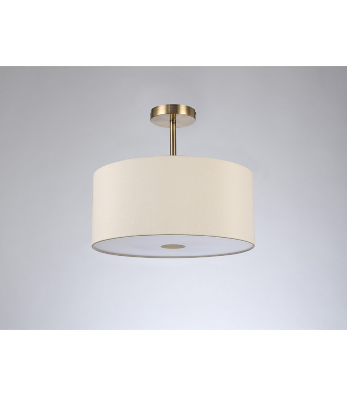 Baymont Antique Brass 3 Light E27 Semi Flush With 40cm x 18cm Faux Silk Shade Ivory Pearl/White Laminate-13