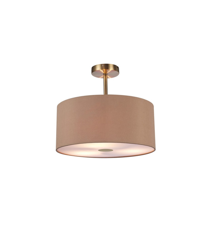 Baymont Antique Brass 3 Light E27 Semi Flush With 40cm Dual Faux Silk Shade Antique Gold/Ruby-1