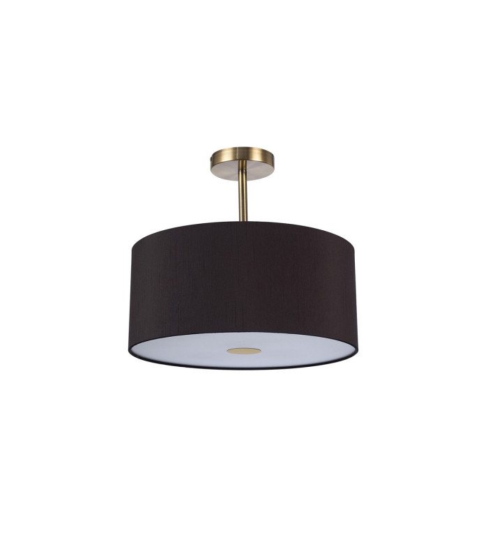 Baymont Antique Brass 3 Light E27 Semi Flush With 40cm x 18cm Dual Faux Silk Shade Black/Green Olive-4