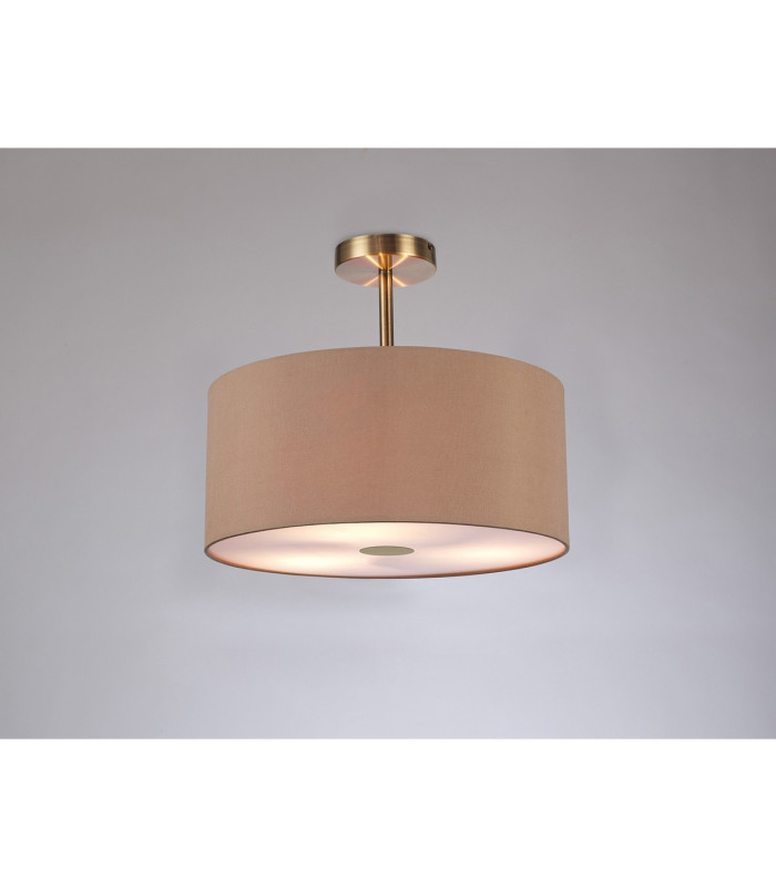 Baymont Antique Brass 3 Light E27 Semi Flush With 40cm Dual Faux Silk Shade Antique Gold/Ruby-2