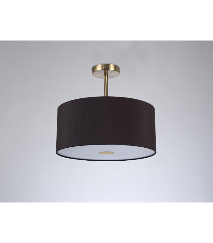 Baymont Antique Brass 3 Light E27 Semi Flush With 40cm x 18cm Dual Faux Silk Shade Black/Green Olive-13
