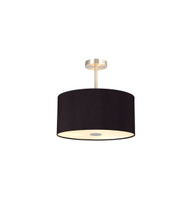 Baymont Satin Nickel 3 Light E27 Semi Flush With 40cm x 18cm Dual Faux Silk Shade Black/Green Olive-1