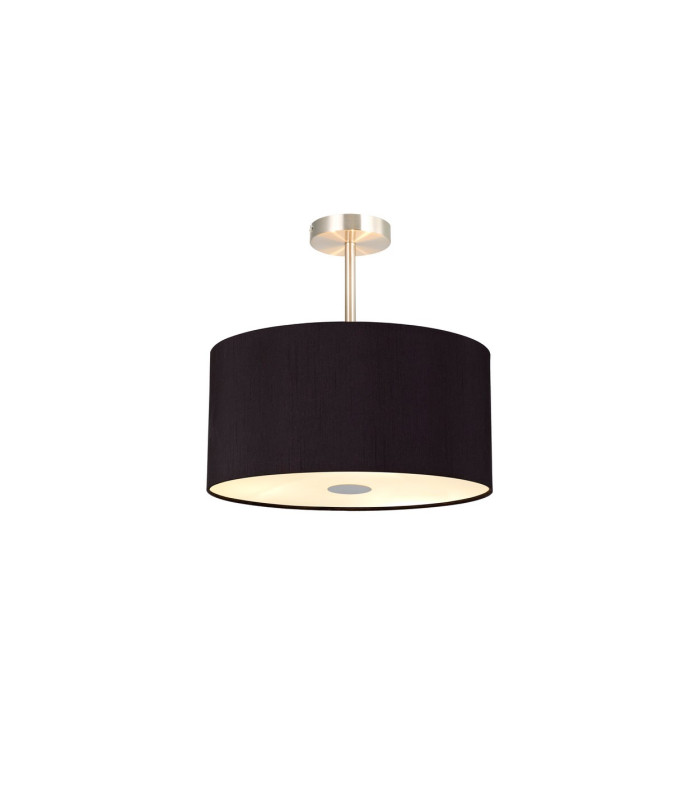 Baymont Satin Nickel 3 Light E27 Semi Flush With 40cm x 18cm Dual Faux Silk Shade Black/Green Olive-1