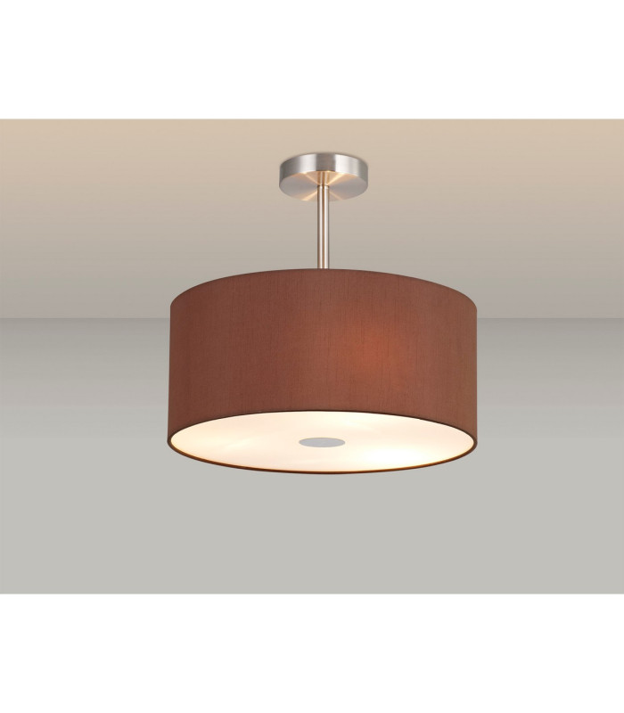 Baymont Satin Nickel 3 Light E27 Semi Flush With 40cm x 18cm Dual Faux Silk Shade Cocoa/Grecian Bronze-2