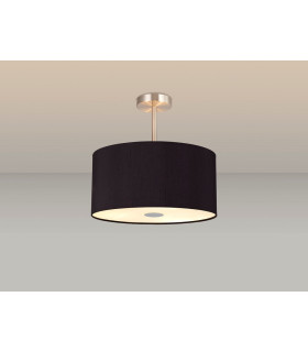 Baymont Satin Nickel 3 Light E27 Semi Flush With 40cm x 18cm Dual Faux Silk Shade Black/Green Olive-2