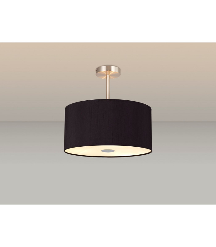 Baymont Satin Nickel 3 Light E27 Semi Flush With 40cm x 18cm Dual Faux Silk Shade Black/Green Olive-2