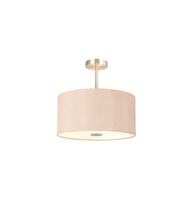 Baymont Satin Nickel 3 Light E27 Semi Flush With 40cm x 18cm Dual Faux Silk Shade Antique Gold/Ruby-1