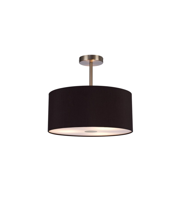 Baymont Satin Nickel 3 Light E27 Semi Flush With 40cm x 18cm Dual Faux Silk Shade Black/Green Olive-1