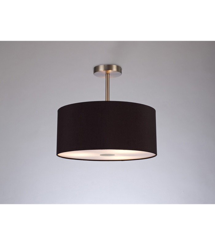 Baymont Satin Nickel 3 Light E27 Semi Flush With 40cm x 18cm Dual Faux Silk Shade Black/Green Olive-2