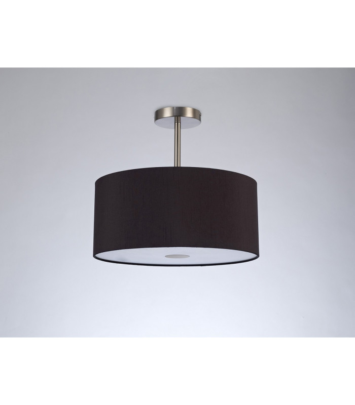 Baymont Satin Nickel 3 Light E27 Semi Flush With 40cm x 18cm Dual Faux Silk Shade Black/Green Olive-13