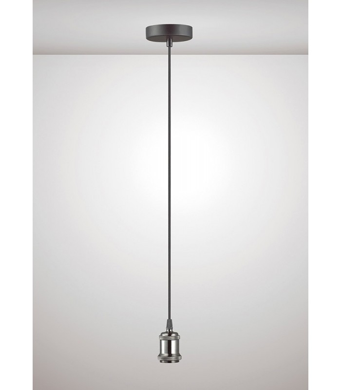 1.5m Suspension Kit 1 Light Gun Metal, Black Braided Cable, E27 Max 60W, c, w Ceiling Bracket - 2
