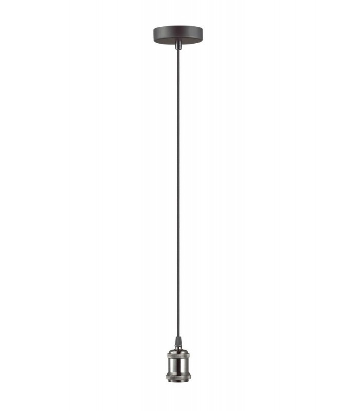 1.5m Suspension Kit 1 Light Gun Metal, Black Braided Cable, E27 Max 60W, c, w Ceiling Bracket - 4