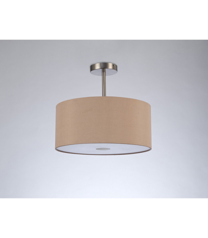 Baymont Satin Nickel 3 Light E27 Semi Flush With 40cm x 18cm Dual Faux Silk Shade Antique Gold/Ruby-13