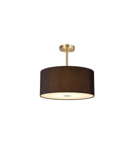 Baymont Antique Brass 3 Light E27 Semi Flush With 40cm x 18cm Faux Silk Shade Black/White Laminate-1