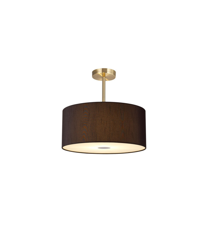 Baymont Antique Brass 3 Light E27 Semi Flush With 40cm x 18cm Faux Silk Shade Black/White Laminate-1