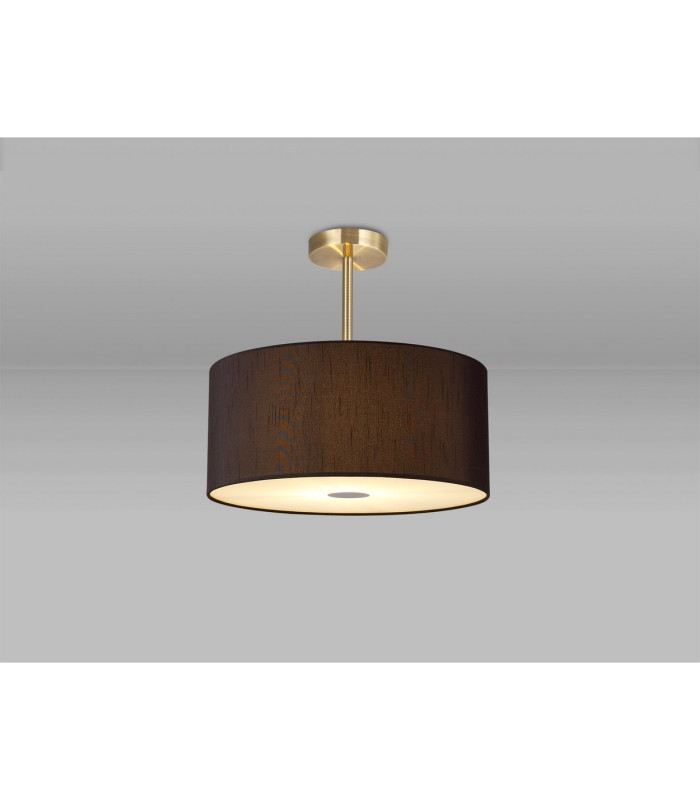 Baymont Antique Brass 3 Light E27 Semi Flush With 40cm x 18cm Faux Silk Shade Black/White Laminate-2