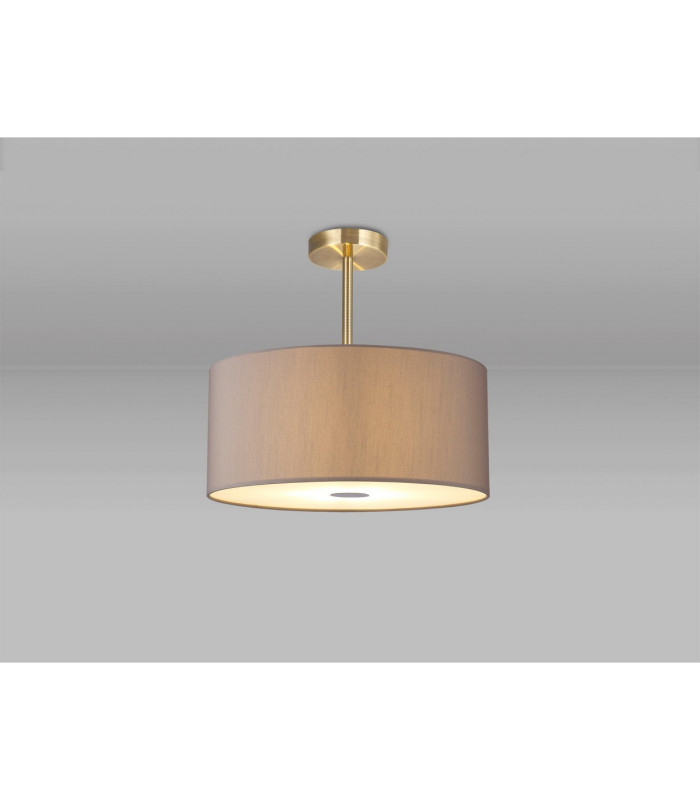 Baymont Antique Brass 3 Light E27 Semi Flush With 40cm x 18cm x 18cm Faux Silk Shade Grey/White Laminate-2