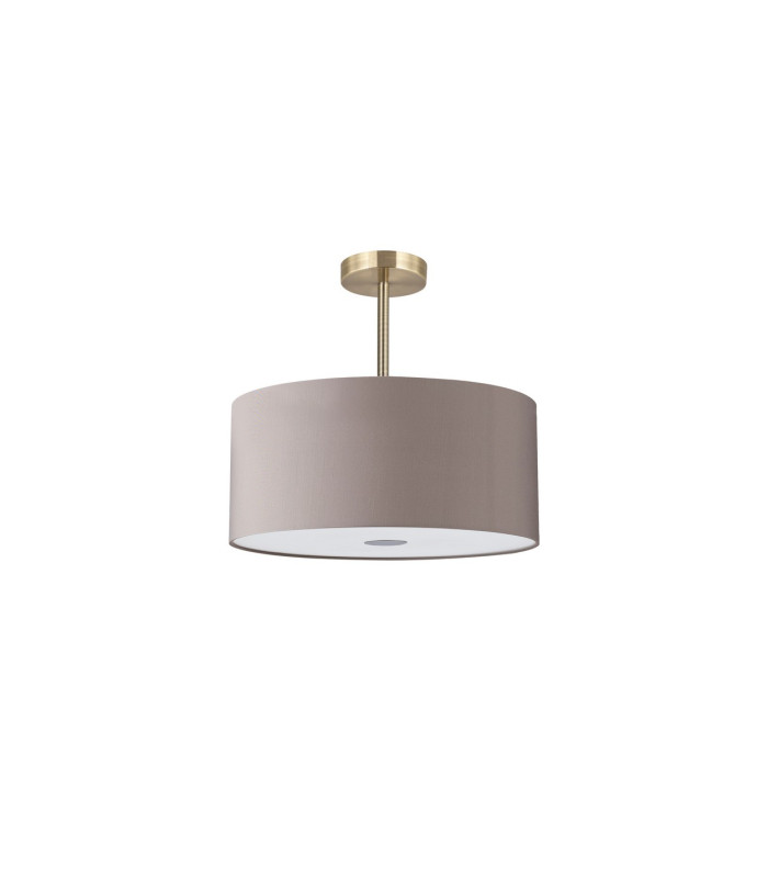Baymont Antique Brass 3 Light E27 Semi Flush With 40cm x 18cm x 18cm Faux Silk Shade Grey/White Laminate-4