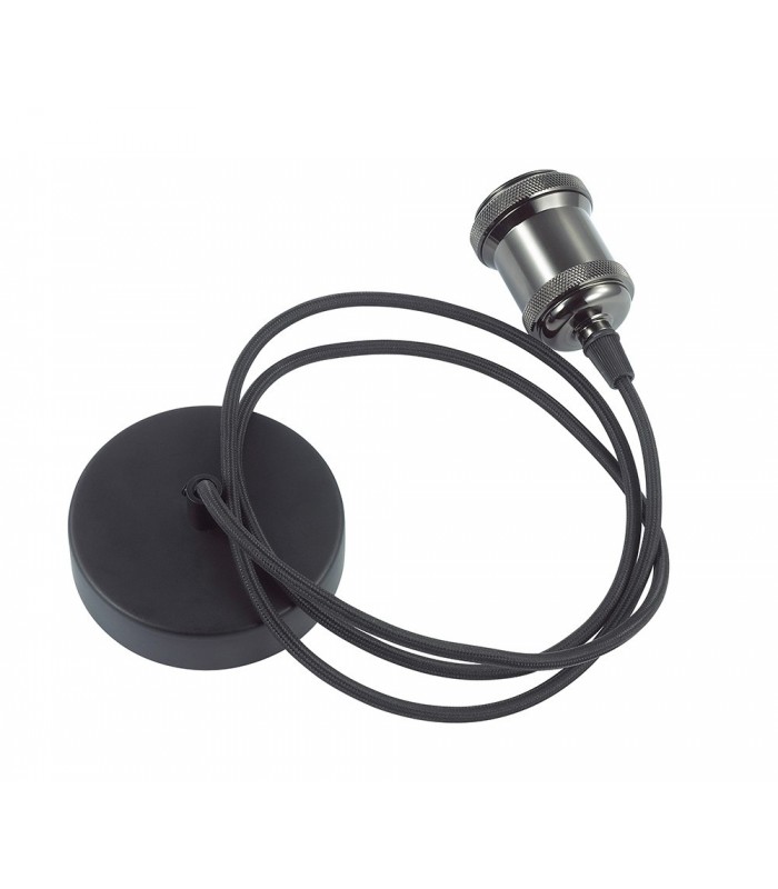 1.5m Suspension Kit 1 Light Gun Metal, Black Braided Cable, E27 Max 60W, c, w Ceiling Bracket - 7