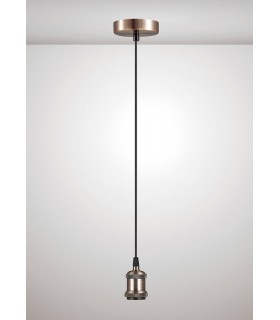 1.5m Suspension Kit 1 Light Antique Copper, Black Braided Cable, E27 Max 60W, c, w Ceiling Bracket - 2