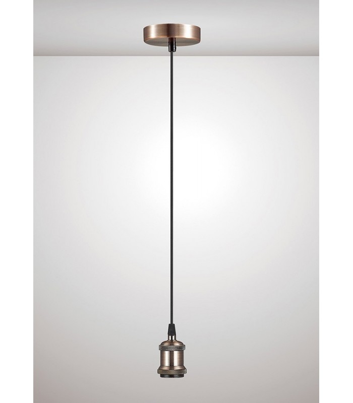1.5m Suspension Kit 1 Light Antique Copper, Black Braided Cable, E27 Max 60W, c, w Ceiling Bracket - 2