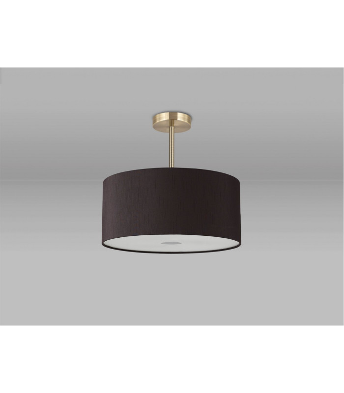 Baymont Antique Brass 3 Light E27 Semi Flush With 40cm x 18cm Faux Silk Shade Black/White Laminate-13