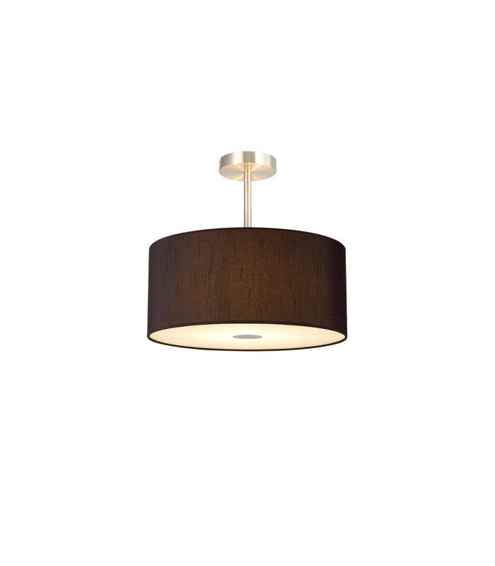 Baymont Satin Nickel 3 Light E27 Semi Flush With 40cm x 18cm x 18cm Faux Silk Shade Black/White Laminate-1