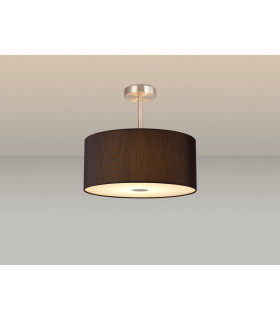 Baymont Satin Nickel 3 Light E27 Semi Flush With 40cm x 18cm x 18cm Faux Silk Shade Black/White Laminate-2