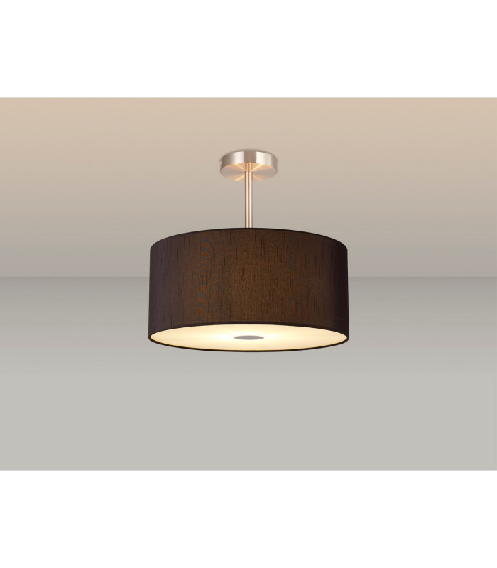 Baymont Satin Nickel 3 Light E27 Semi Flush With 40cm x 18cm x 18cm Faux Silk Shade Black/White Laminate-2